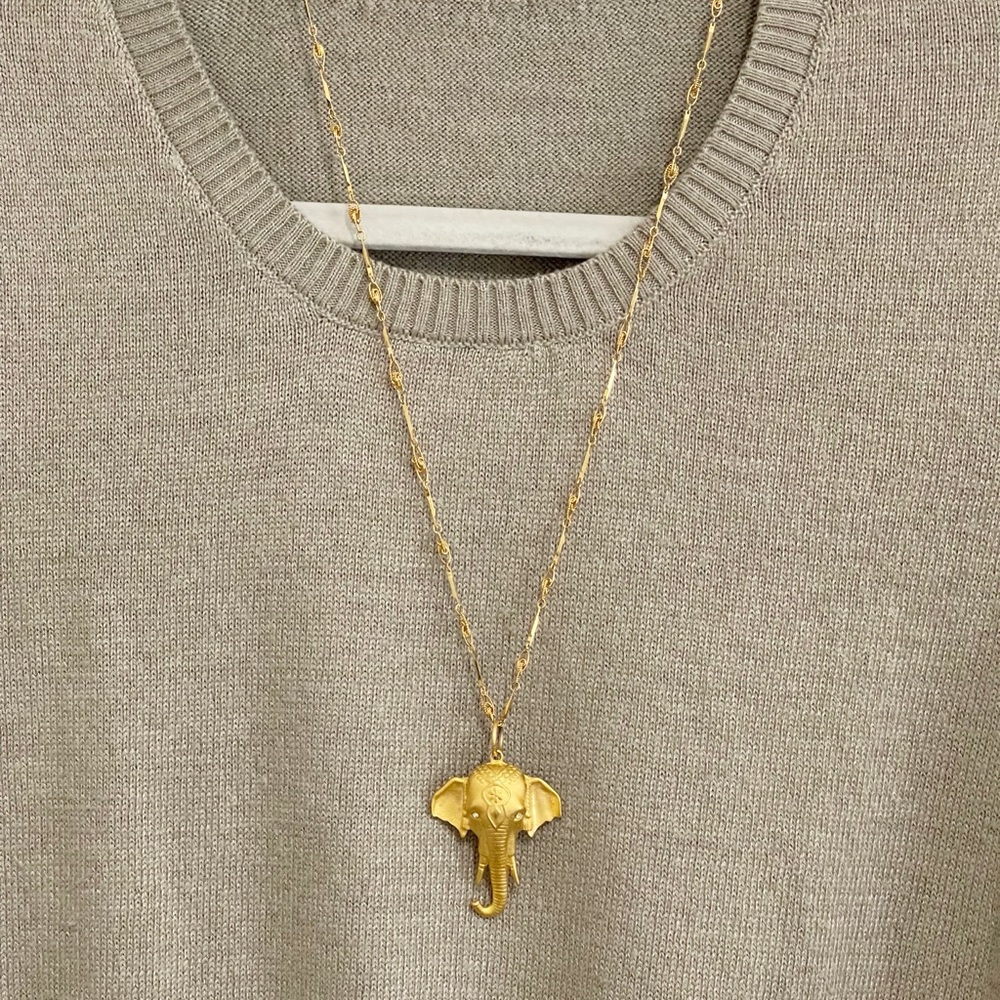 Elephant Necklace Charm Gold Tone Gemstone Eyes Boho Good Luck Prosperity Amulet - Picture 10 of 13